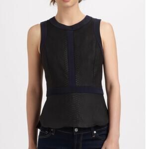 Rebecca Taylor Navy Black Paneled Snakeskin Leather Sleeveless Peplum Top Size 6